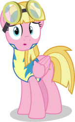 Size: 2310x3750 | Tagged: safe, artist:tomfraggle, meadow flower, pegasus, pony, g4, :o, clothes, female, goggles, high res, mare, open mouth, shocked, simple background, solo, transparent background, uniform, vector, wonderbolt trainee uniform