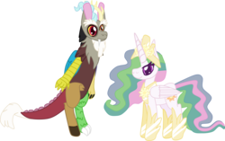 Size: 3603x2261 | Tagged: safe, artist:casanova-mew, discord, princess celestia, pony, g4, female, high res, male, ship:dislestia, shipping, simple background, straight, transparent background