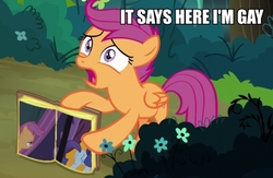 Size: 777x507 | Tagged: safe, edit, edited screencap, screencap, rarity, scootaloo, pony, campfire tales, g4, book, butt, female, image macro, lesbian, meme, plot, solo