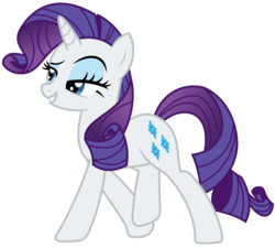 Size: 2650x2388 | Tagged: safe, artist:sketchmcreations, rarity, pony, unicorn, campfire tales, g4, beautiful, female, grin, hair flip, high res, lidded eyes, mare, raised eyebrow, simple background, smiling, solo, transparent background, vector, walking