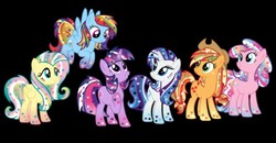 Size: 720x374 | Tagged: safe, applejack, fluttershy, pinkie pie, rainbow dash, rarity, twilight sparkle, earth pony, pegasus, pony, unicorn, g4, mane six, rainbow ponies, rainbow power
