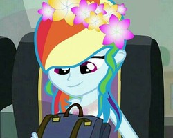 Size: 612x489 | Tagged: safe, edit, edited screencap, screencap, rainbow dash, equestria girls, g4, backpack, clothes, dress, female, pink dress, rainbow dash always dresses in style, recolor, solo