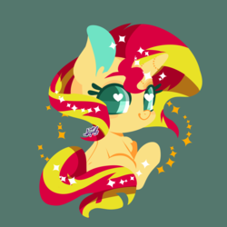 Size: 2449x2449 | Tagged: safe, artist:snow angel, sunset shimmer, pony, unicorn, g4, chibi, cute, female, heart eyes, high res, looking at you, mare, shimmerbetes, simple background, smiling, solo, wingding eyes