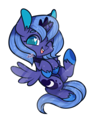 Size: 2138x2805 | Tagged: safe, artist:snow angel, princess luna, pony, g4, chibi, colored pupils, female, filly, heart eyes, high res, one eye closed, simple background, solo, transparent background, wingding eyes, wink, woona, younger