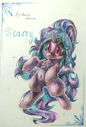 Size: 800x1178 | Tagged: safe, artist:obscurechime2017, oc, oc only, oc:starry, pony, unicorn, belly button, bipedal, chest fluff, simple background, solo, traditional art