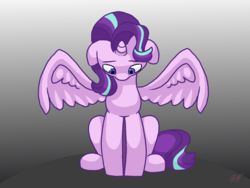 Size: 1600x1200 | Tagged: safe, artist:libbythekautz, starlight glimmer, alicorn, pony, g4, alicornified, female, looking down, race swap, solo, starlicorn