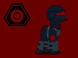 Size: 1600x1200 | Tagged: safe, artist:reisen514, pony, fallout equestria, brotherhood of nod, clothes, command and conquer, kane's wrath, military uniform, ponified, red background, simple background, solo, tiberium wars