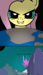 Size: 532x925 | Tagged: safe, artist:mr square, fluttershy, pony, g4, evil smile, giant pony, giantess, grin, impending doom, lip bite, macro, pony bigger than a planet, smiling