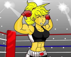 Size: 1280x1023 | Tagged: safe, artist:matchstickman, applejack, human, g4, abs, applejacked, armpits, belly button, boxing, clothes, flexing, humanized, midriff, muscles, sports bra