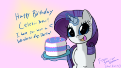 Size: 1920x1080 | Tagged: safe, artist:starlightblossom, rarity, pony, unicorn, g4, birthday cake, cake, female, food, happy birthday, magic, mare, solo, telekinesis