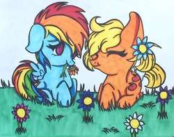 Size: 2198x1730 | Tagged: safe, artist:mmmcoookies, applejack, rainbow dash, pony, g4, female, lesbian, ship:appledash, shipping