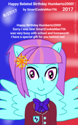 Size: 800x1280 | Tagged: safe, artist:humberto2000, artist:smartcookieman756, sunny flare, equestria girls, g4, bust, female, happy birthday, looking at you, ponied up, portrait, solo, wings