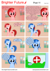 Size: 5656x8000 | Tagged: safe, artist:waveywaves, oc, oc only, oc:ruby rey, pony, comic:brighter future, absurd resolution, comic, disguise, hospital, speech bubble, vector