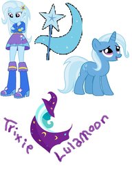 Size: 783x1020 | Tagged: safe, trixie, pony, unicorn, equestria girls, g4, crossed arms, cutie mark, female, mare, open mouth, simple background, smiling, solo, text, white background