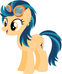 Size: 1024x1220 | Tagged: dead source, safe, artist:ra1nb0wk1tty, indigo zap, pegasus, pony, g4, ear piercing, equestria girls ponified, female, goggles, mare, piercing, ponified, simple background, solo, transparent background