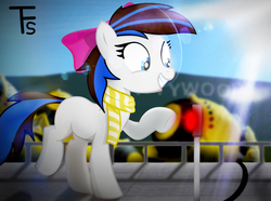 Size: 1760x1307 | Tagged: safe, artist:thefunnysmile, oc, oc only, oc:breezy, pony, 3d, bomb, breezybetes, clothes, cute, gmod, happy, lens flare, red button, scarf, smiling, solo, weapon