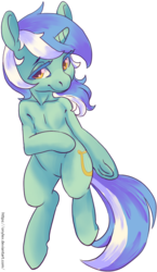 Size: 640x1107 | Tagged: safe, artist:onylex, lyra heartstrings, pony, unicorn, g4, bipedal, featureless crotch, female, frog (hoof), lidded eyes, looking at you, mare, simple background, smiling, solo, transparent background, underhoof