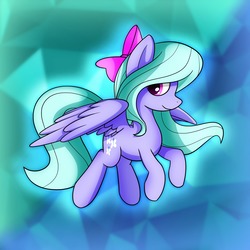Size: 2550x2550 | Tagged: safe, artist:conniethecasanova, artist:flamevulture17, flitter, pegasus, pony, g4, abstract background, bow, cute, female, flitterbetes, flying, happy, high res, looking at you, mare, partially open wings, smiling, solo, wings