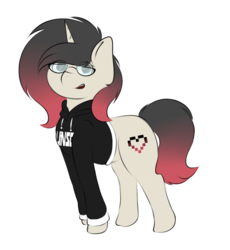 Size: 861x934 | Tagged: safe, oc, oc only, oc:pixel, pony, unicorn, clothes, glasses, hoodie, simple background, transparent background