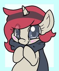 Size: 442x525 | Tagged: artist needed, source needed, safe, oc, oc only, pony, unicorn, blushing, clothes, cute, scarf, solo