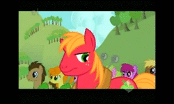 Size: 600x360 | Tagged: safe, screencap, berry punch, berryshine, big macintosh, carrot top, coco crusoe, daisy, doctor whooves, flower wishes, golden harvest, sea swirl, seafoam, time turner, earth pony, pony, g4, winter wrap up, animated, eeyup, male, sound, stallion, webm