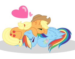 Size: 1078x848 | Tagged: safe, artist:cloudysunshine1914, applejack, rainbow dash, earth pony, pegasus, pony, g4, eyes closed, female, lesbian, mare, ship:appledash, shipping