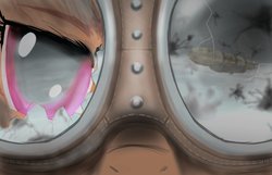 Size: 1115x717 | Tagged: safe, artist:mwr247, scootaloo, pony, fanfic:end of ponies, g4, airship, ambiguous gender, fanfic, fanfic art, goggles, reflection, solo