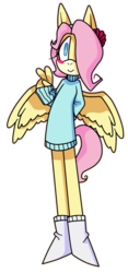 Size: 1319x2809 | Tagged: dead source, safe, artist:moeclere, fluttershy, mobian, anthro, g4, clothes, cute, female, hair over one eye, male, peace sign, shyabetes, solo, sonic the hedgehog, sonic the hedgehog (series), sonicified, sweater, sweatershy