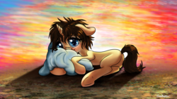 Size: 1920x1080 | Tagged: safe, artist:finalaspex, oc, oc only, oc:mpsins, pony, abstract background, cuddling, cute, leaning, looking at you, pillow, solo, wallpaper
