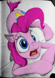 Size: 1414x2024 | Tagged: safe, artist:ponsce, pinkie pie, earth pony, pony, g4, female, gasp, open mouth, solo, traditional art