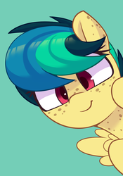 Size: 792x1131 | Tagged: safe, artist:shinodage, oc, oc only, oc:apogee, pegasus, pony, boop bait, bust, cute, female, filly, freckles, happy, looking at you, ocbetes, portrait, smiling, solo