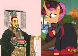 Size: 686x495 | Tagged: safe, screencap, sable spirit, human, pony, unicorn, campfire tales, g4, china, clothes, comparison, cropped, discovery family logo, emperor, history, qin shi huang, traditional art, ying zheng, young, young sable spirit, younger, 嬴政, 秦始皇