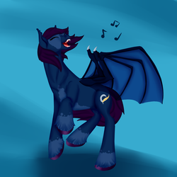 Size: 1500x1500 | Tagged: safe, artist:bevendre, oc, oc only, oc:midnight oil, bat pony, pony, bat pony oc, bat wings, dancing, solo, unshorn fetlocks