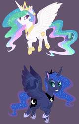 Size: 716x1120 | Tagged: safe, artist:djspark3, princess celestia, princess luna, alicorn, pony, g4, chibi, cute, cutelestia, duo, gray background, lunabetes, royal sisters, simple background, smiling, watermark