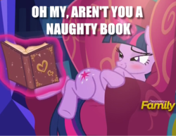 Size: 901x697 | Tagged: safe, edit, edited screencap, screencap, twilight sparkle, alicorn, pony, g4, triple threat, blushing, book, image macro, meme, that pony sure does love books, that pony sure does love chairs, twilight sparkle (alicorn)