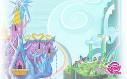 Size: 1920x1200 | Tagged: safe, g4, rainbow falls, chinese, my little pony logo, no pony, twilight's castle, wallpaper