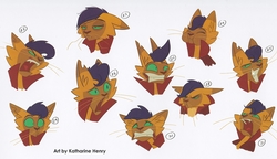 Size: 1364x783 | Tagged: safe, artist:katharine henry, capper dapperpaws, abyssinian, cat, anthro, g4, my little pony: the movie, the art of my little pony: the movie, cropped, expressions, face, reference sheet, simple background, white background
