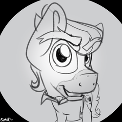 Size: 2000x2000 | Tagged: safe, artist:binkyt11, derpibooru exclusive, doctor caballeron, earth pony, pony, g4, black and white, fisheye lens, grayscale, high res, looking at you, male, monochrome, solo, stallion