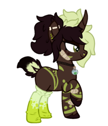 Size: 850x1000 | Tagged: safe, artist:angei-bites, oc, oc only, unnamed oc, pony, unicorn, bandaid, clothes, curved horn, female, horn, mare, raised hoof, simple background, socks, solo, transparent background