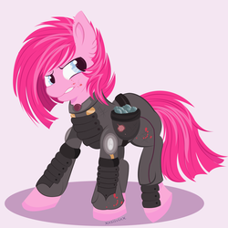 Size: 2480x2480 | Tagged: safe, artist:xxsilvixx, pinkie pie, earth pony, pony, g4, alternate hairstyle, apinkalypse pie, blood, crystal war timeline, female, high res, mare, pinkamena diane pie, rock, solo