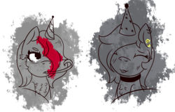 Size: 1223x790 | Tagged: safe, artist:lazerblues, oc, oc only, oc:miss eri, pony, ear piercing, hat, party hat, party horn, piercing