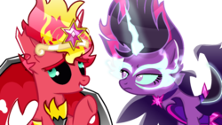 Size: 1024x576 | Tagged: safe, artist:yaycelestia0331, sci-twi, sunset shimmer, twilight sparkle, pony, equestria girls, g4, equestria girls ponified, equestria's monster girls, midnight sparkle, midnightsatan, ponified, simple background, speedpaint, sunset satan, white background