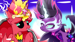 Size: 1024x576 | Tagged: safe, artist:yaycelestia0331, sci-twi, sunset shimmer, twilight sparkle, pony, equestria girls, g4, equestria girls ponified, equestria's monster girls, midnight sparkle, midnightsatan, ponified, sunset satan