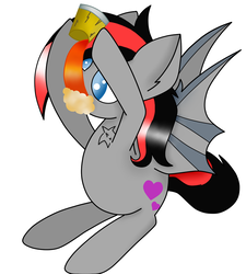 Size: 746x830 | Tagged: safe, artist:luriel maelstrom, oc, oc only, oc:shadow dark-heart, bat pony, pony, alcohol, drinking, mug, simple background, sitting, white background