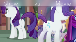 Size: 1925x1080 | Tagged: safe, edit, edited screencap, screencap, rarity, pony, unicorn, g4, my little pony: the movie, the gift of the maud pie, butt, comparison, cropped, missing cutie mark, plot, rear view, rearity