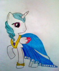 Size: 1200x1436 | Tagged: safe, artist:beetrue, oc, oc only, oc:princess lily, alicorn, pony, clothes, dress, female, mare, raised hoof, solo, traditional art