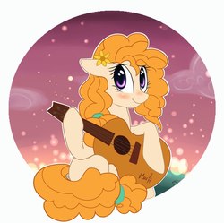 Size: 960x955 | Tagged: safe, artist:heu-hey, pear butter, earth pony, pony, g4, the perfect pear, female, guitar, mare, solo