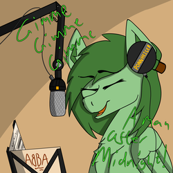Size: 5000x5000 | Tagged: safe, artist:lambdacat, oc, oc only, oc:eskalion, pegasus, pony, absurd resolution, dialogue, headphones, male, microphone, singing, solo