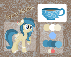 Size: 6329x5142 | Tagged: safe, artist:wintersnowy, oc, oc only, oc:berry muffin, pony, absurd resolution, feather, food, reference sheet, solo, tea