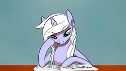 Size: 900x506 | Tagged: safe, artist:basykail, oc, oc only, oc:white blade, pony, unicorn, female, mare, newspaper, reading, simple background, solo